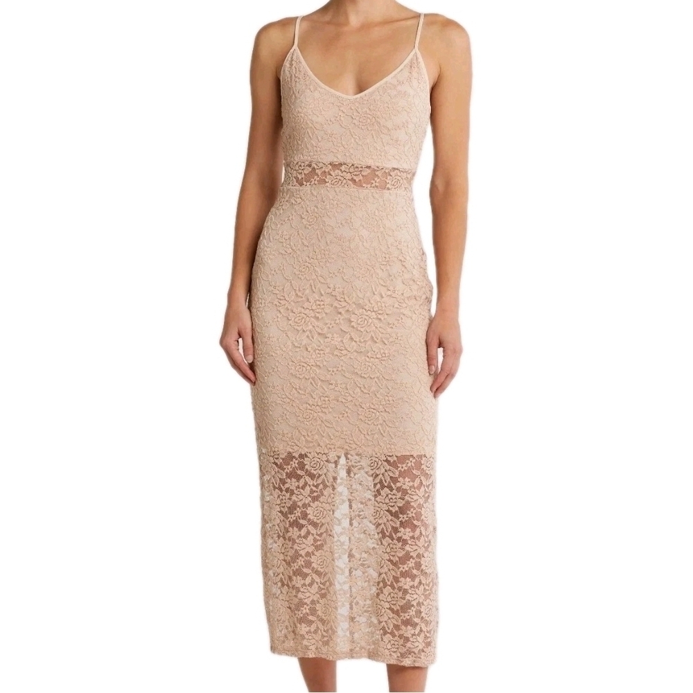 Vintage Y2K Bebe Maxi Slip Dress Sheer Lace Cream Coquette Feminine Sexy Date